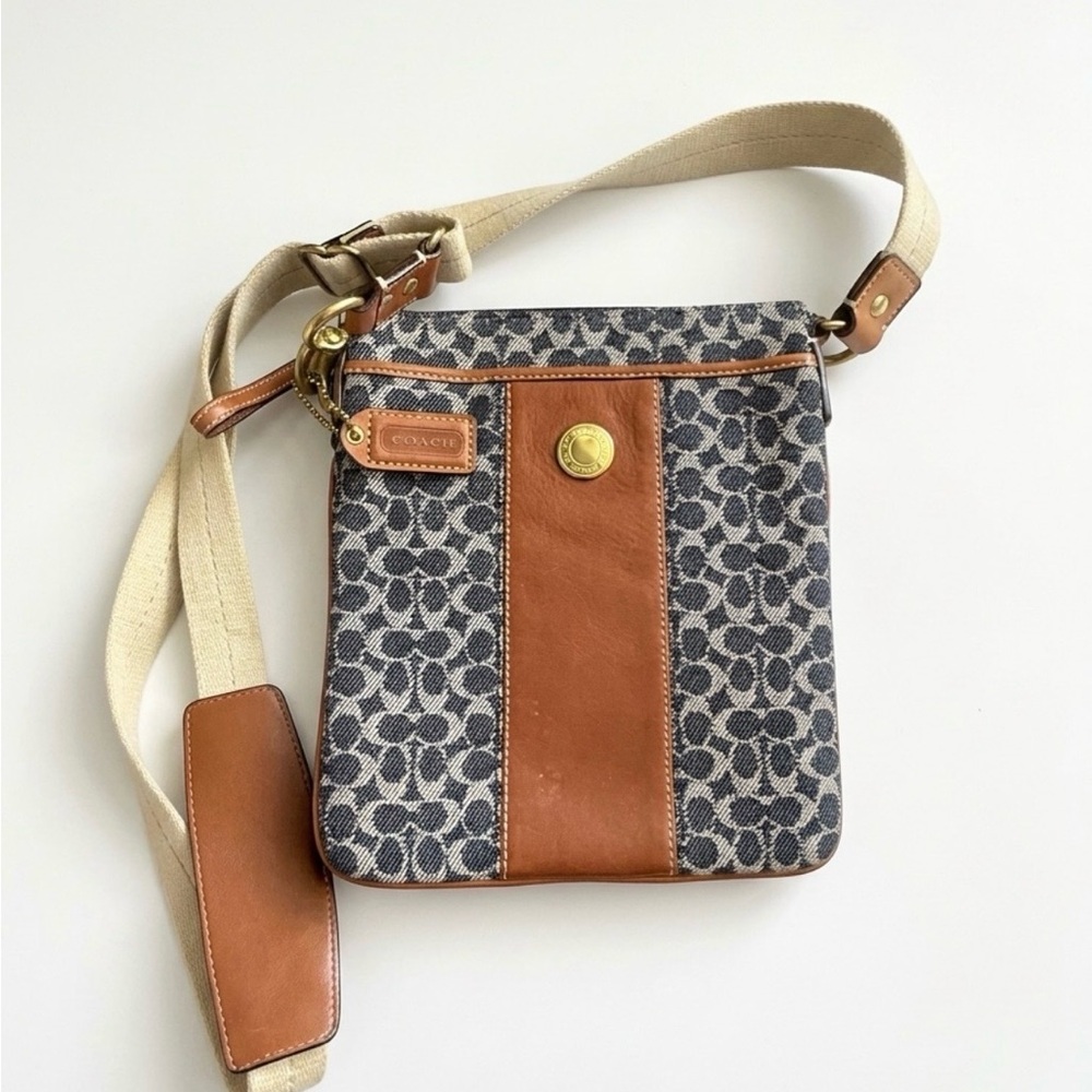 Coach Denim and Leather Signature Crossbody Swingpack